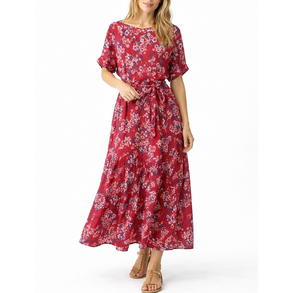 XIRENA 100% Cotton Floral Print Maxi Dress In Red Women Size Small Casual Summer
